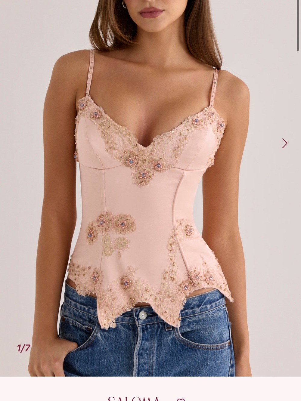 House of CB Blush Pink Beaded Lace-Trim Cami